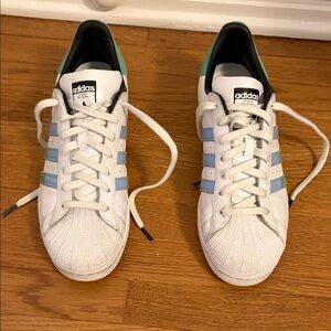 adidas White Sneakers with Light Blue & Mint Accents